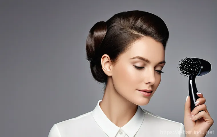 헤어 브러쉬 종류별 사용법 - **Prompt: "A serene young woman in her late twenties, with long, healthy, and incredibly shiny light...