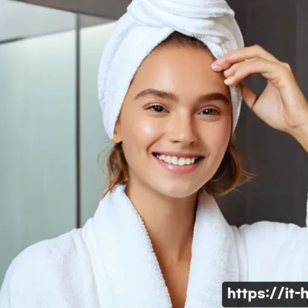 볼륨 살리는 드라이 방법 - **Prompt:** A cheerful young woman, with shoulder-length, freshly washed, light brown hair, is in a ...