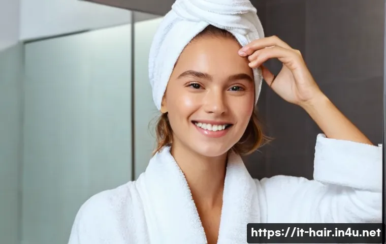 볼륨 살리는 드라이 방법 - **Prompt:** A cheerful young woman, with shoulder-length, freshly washed, light brown hair, is in a ...