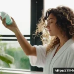 컬 유지력 높은 헤어 무스 추천 - A close-up portrait of a young Italian woman with naturally wavy hair applying a lightweight water-b...