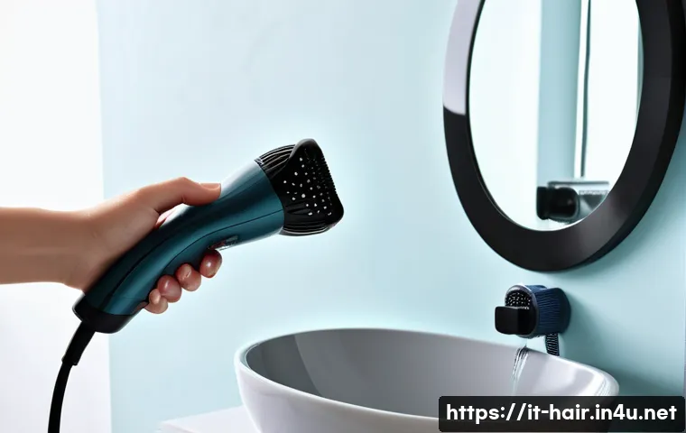 모발 보호 기능 있는 드라이어 추천 - A sleek, modern hairdryer with ceramic and tourmaline coating in a bright Italian bathroom setting, ...