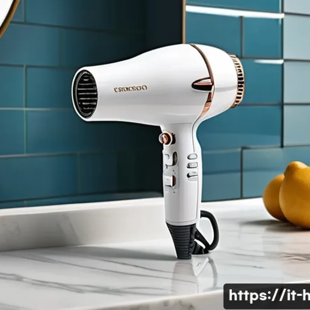 가성비 좋은 헤어드라이어 추천 - A sleek, modern hair dryer with a ceramic coating and ionic technology features, shown in a stylish ...