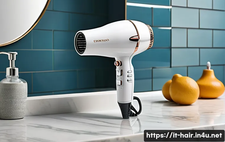 가성비 좋은 헤어드라이어 추천 - A sleek, modern hair dryer with a ceramic coating and ionic technology features, shown in a stylish ...